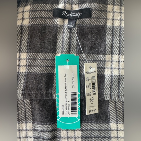 NWT | Madewell | Oversized Ex-Boyfriend Swing Shirt | Gray & Off-White | Large - Picture 7 of 12